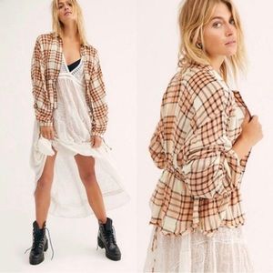 Free People Pacific Dawn Plaid Shirt Medium